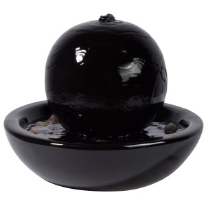 Schwarzer Dobar Kugel Zimmerbrunnen aus Keramik, 19,1x24x24cm.
