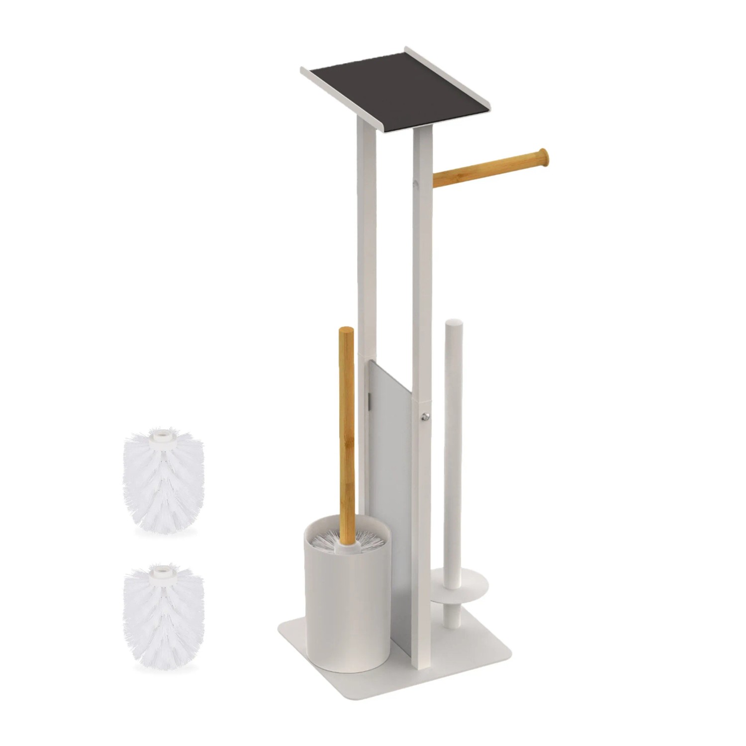 Relaxdays WC Garnitur Metall Bambus Weiß Freistehend Mit Ablage 65 cm x 21 cm x 18 cm 1,5 kg