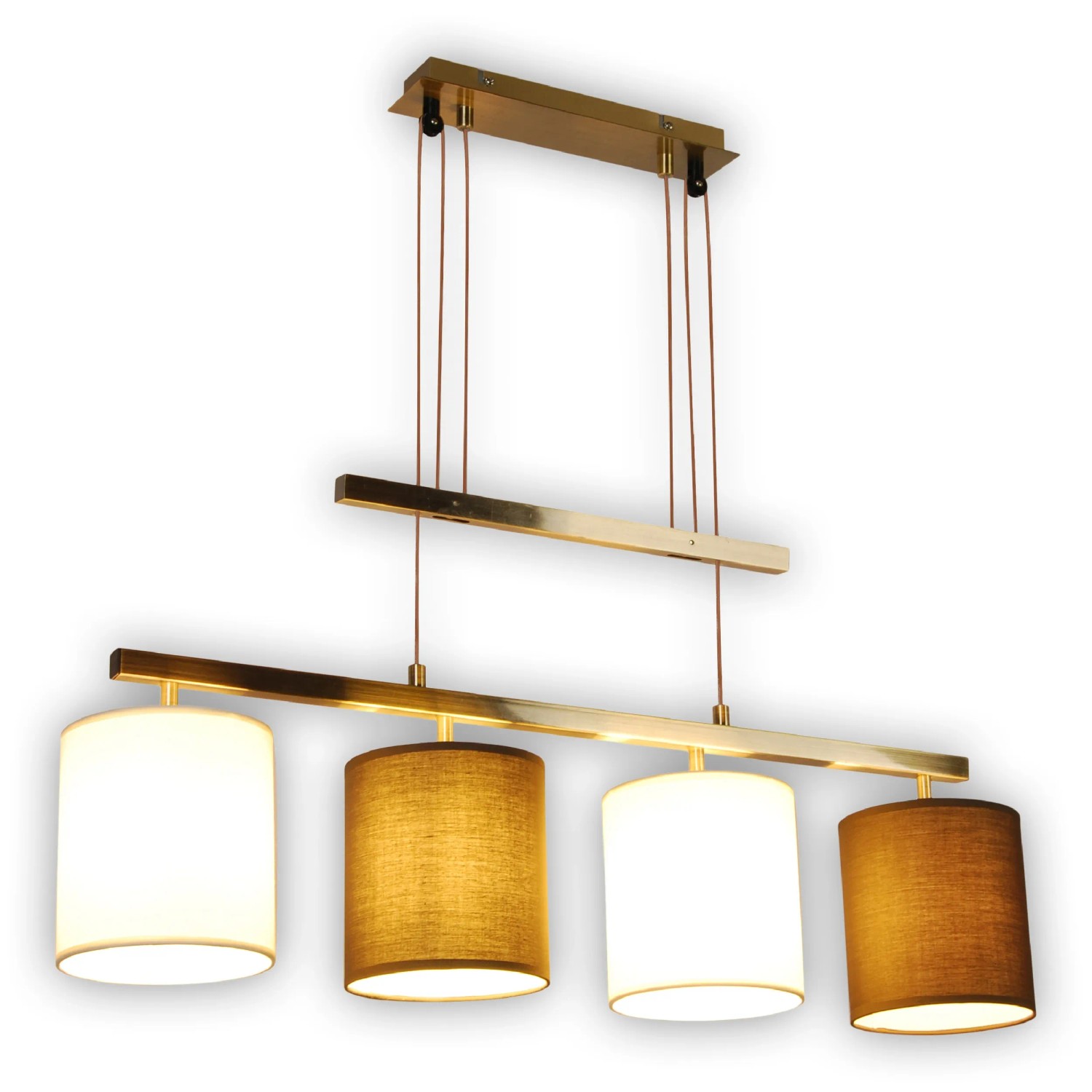 Näve Pendelleuchte Tilde, 4-flammig, braun-beige, mit messingfarbenem Gestell. Ideal für Wohn- und Esszimmer.