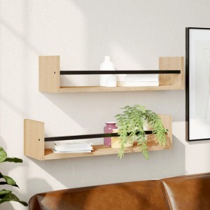 Zwei Wandregale Sonoma-Eiche mit Stangen, 60x16x14 cm, an einer Wand montiert.
