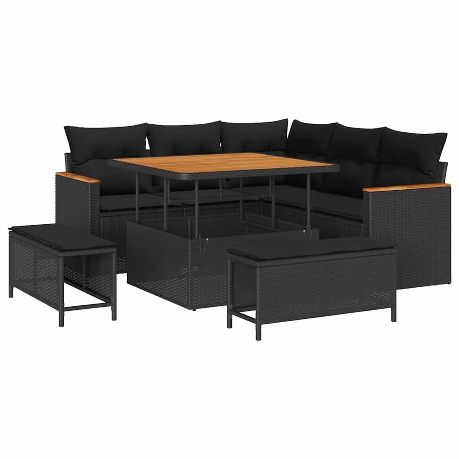 vidaXL 8-Teiliges Gartensofa-Set mit Kissen in Schwarz aus Poly Rattan und günstig online kaufen