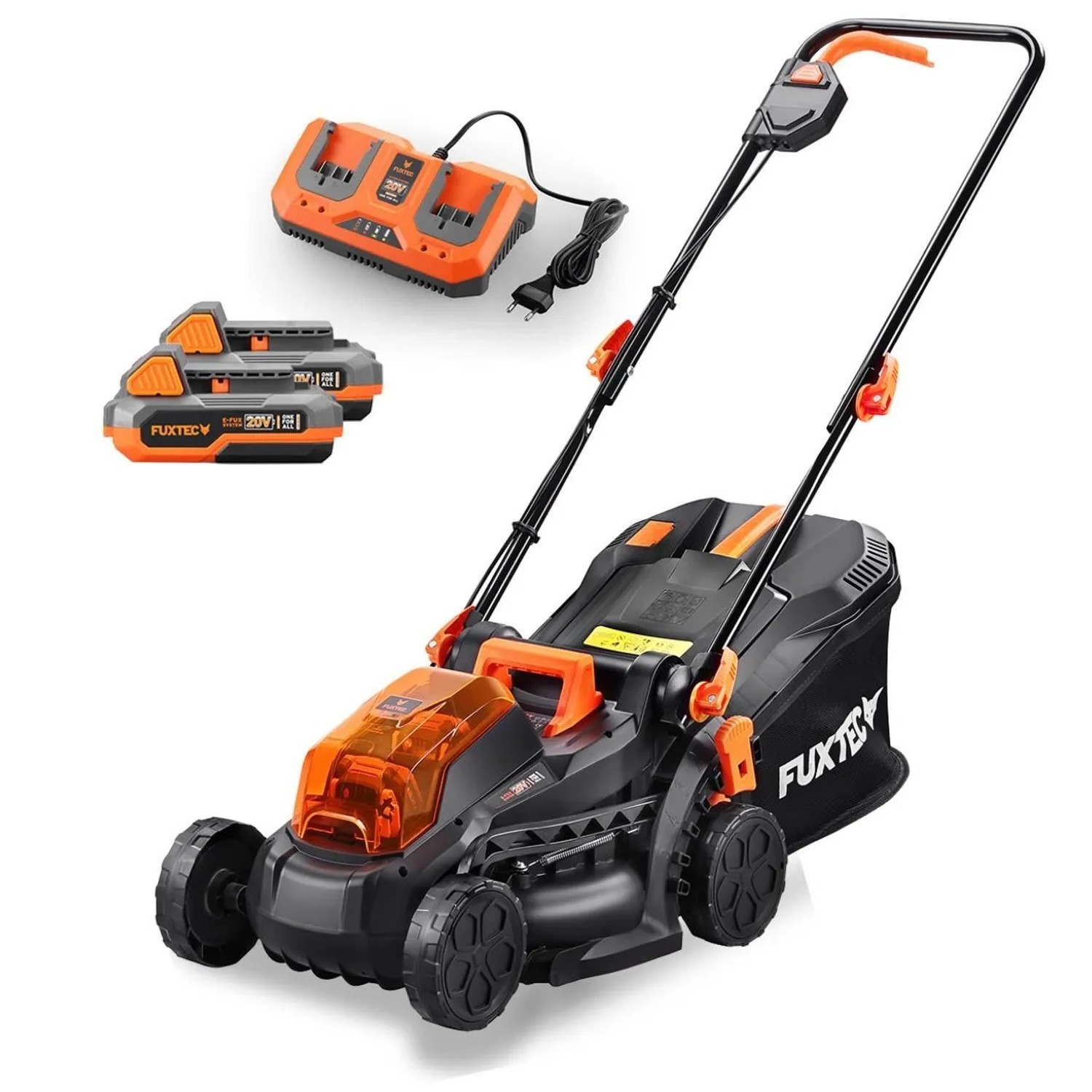 FUXTEC 40V Akku Rasenmäher FX-E1RM20 SET 33 cm Schnittbreite mit 35 L Fangkorb und 2x 20V 2Ah Akku