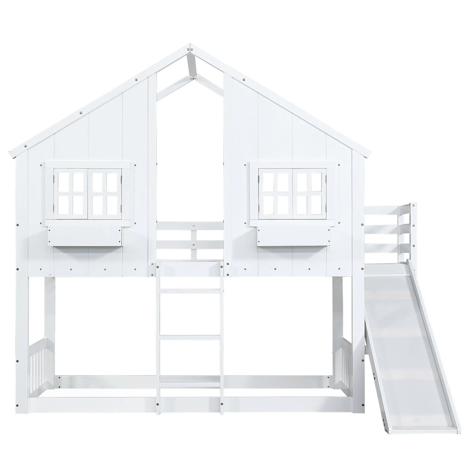 okwish Hausbett 90x200cm mit Rutsche Dach Fenster und Leiter Weiß ohne Matratze