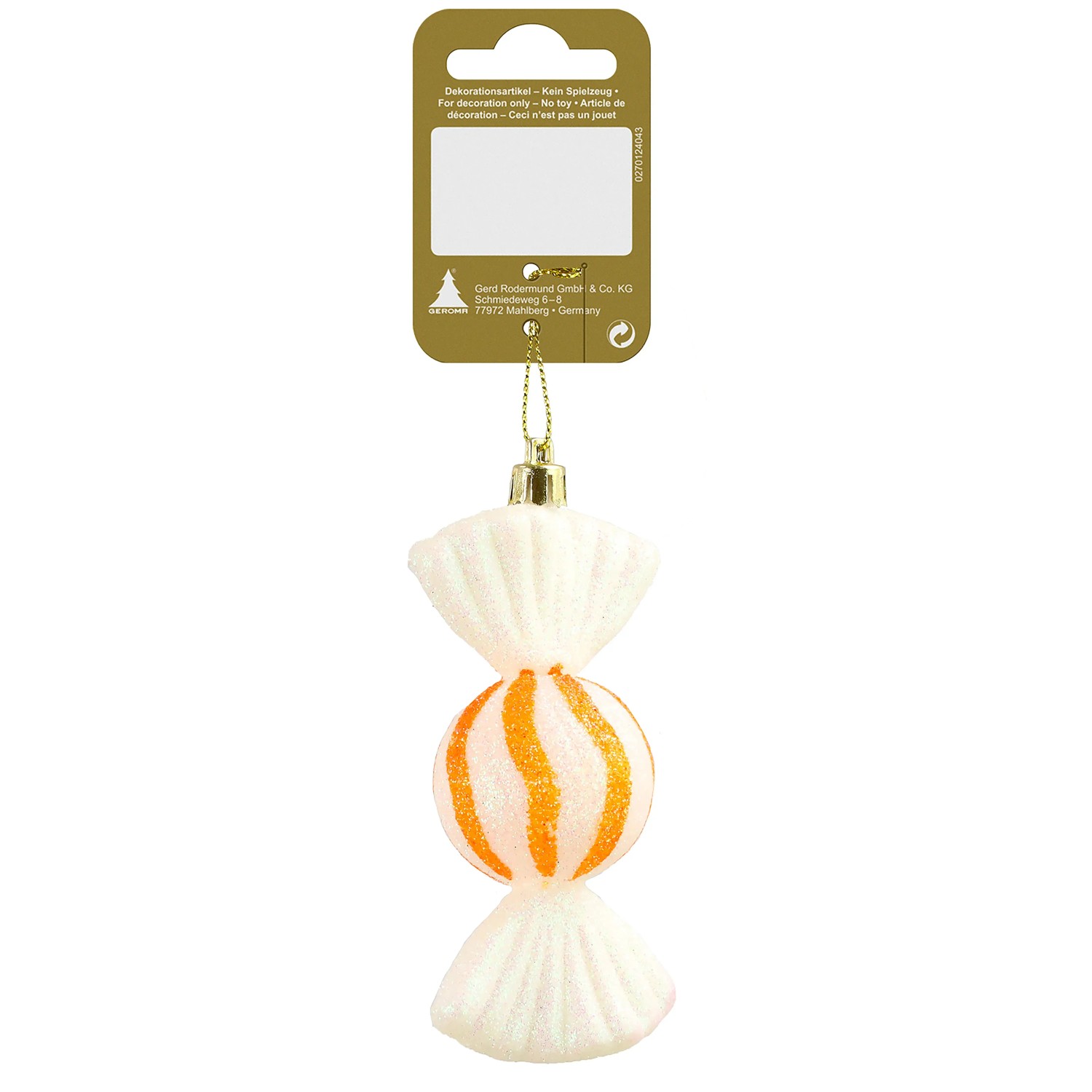 Weihnachts-Deko Bonbon zum Hängen aus Kunststoff 10 cm Weiß-Orange