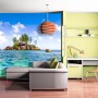 Sanders Fototapete Meerblick (360x270 cm) in Blau, Grün und Beige im Wohnzimmer.