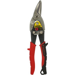 Stanley Fatmax Blechschere (links) mit rotem Griff, 250 mm. Ideal zum Schneiden von Blech.