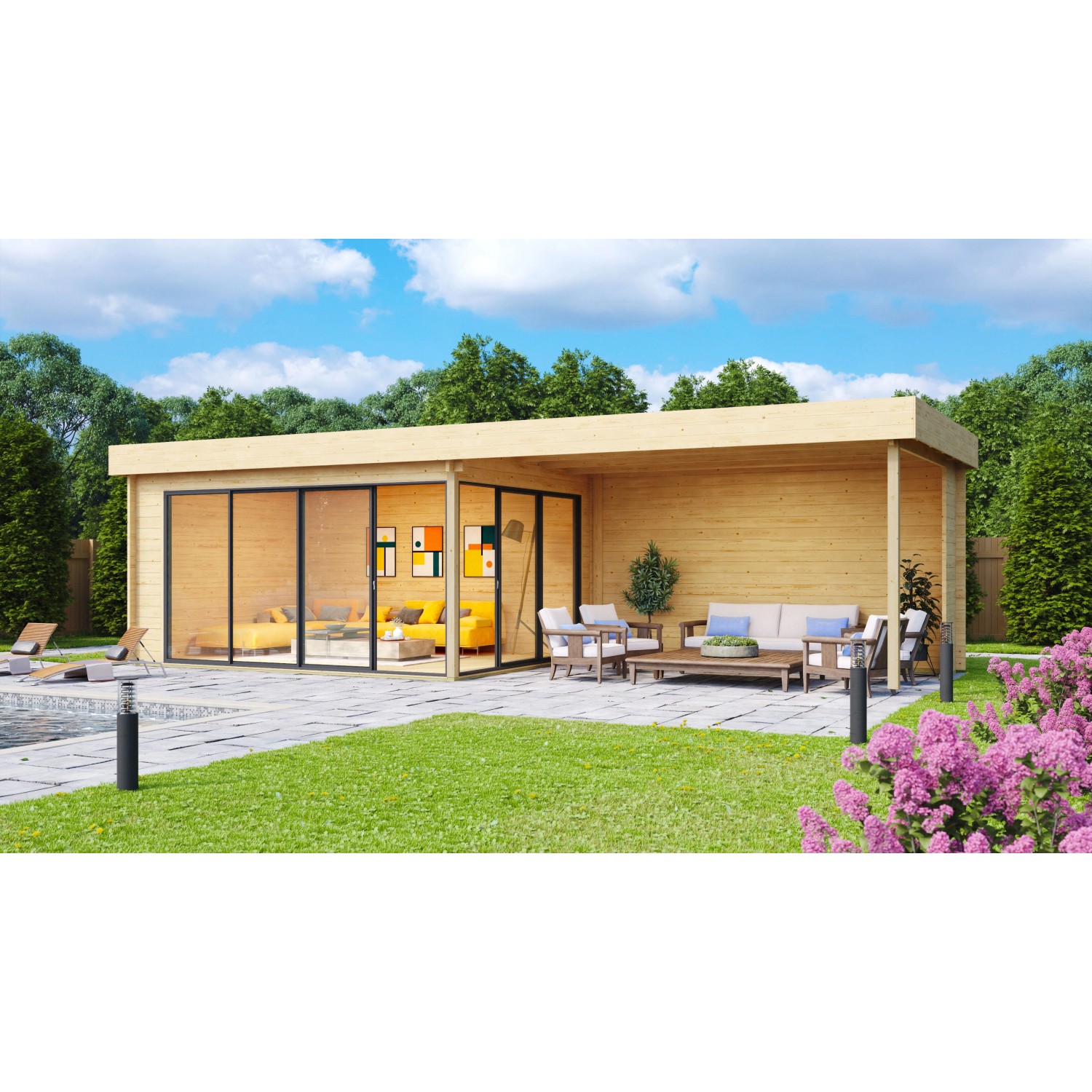 Fjordholz Gartenhaus Alu Concept 44 A mit Anbau 6mm Kiefer Imprägniert günstig online kaufen