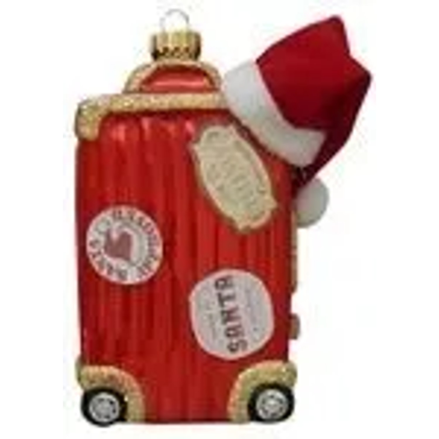 Krebs Glas Lauscha GmbH Christbaumschmuck Glas Santa Reisekoffer 11 cm 1 Stück rot