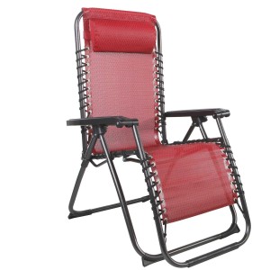 Verstellbarer, klappbarer Relaxsessel/Liegestuhl in Schwarz und Rot mit Kopfpolster für Camping & Garten.