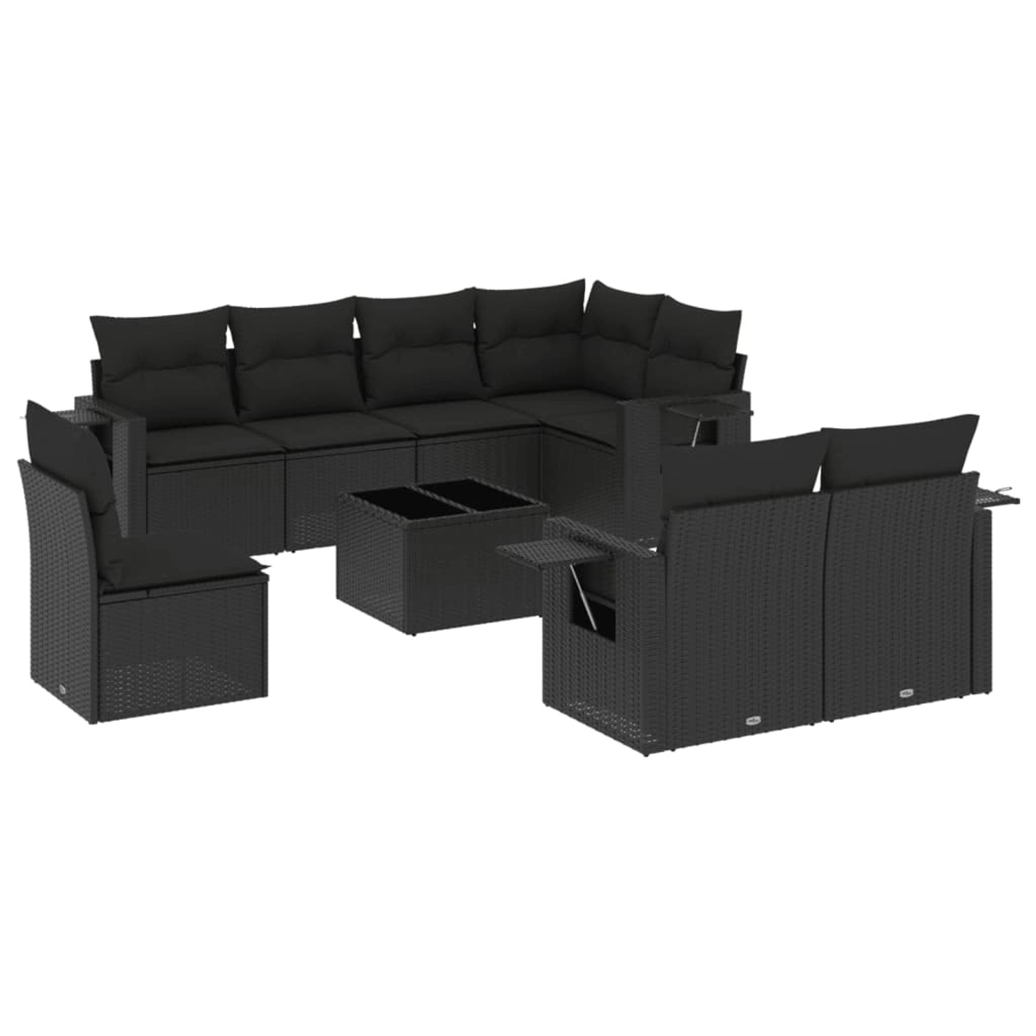 vidaXL 9-Tlg Garten-Sofagarnitur mit Kissen Schwarz Poly Rattan 3220444 günstig online kaufen