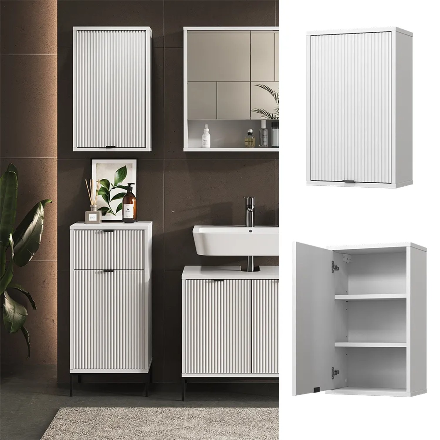 Vicco Badschrank Eliza, weiß, 40x65cm, mit Tür. Hängeschrank für Badregale & Badablagen.
