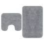 vidaXL Badematten-Set, 2-teilig, grau, bestehend aus Badematte und WC-Vorleger.