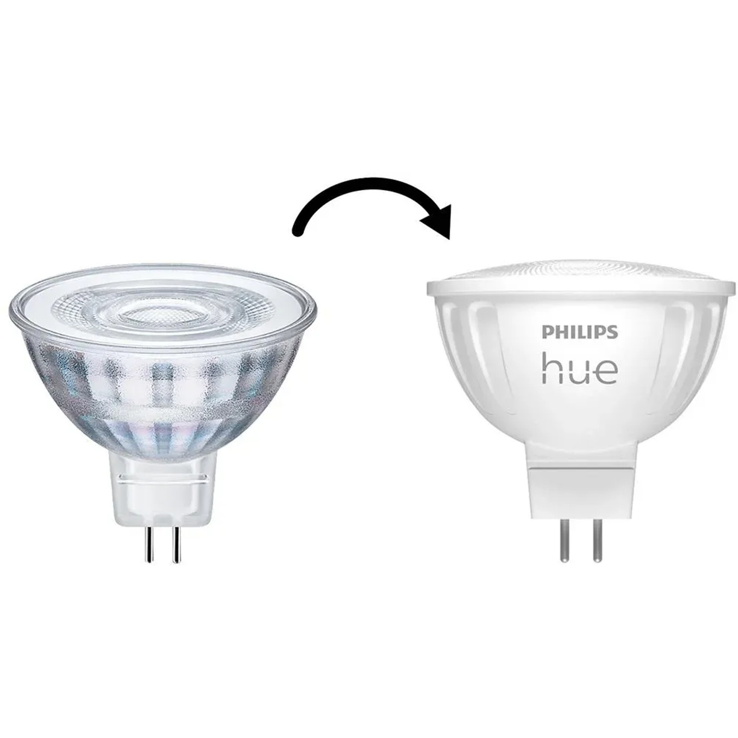 Philips Hue GU5.3 LED-Lampe, 2er-Pack. Farbwechsel und warmweißes Licht.