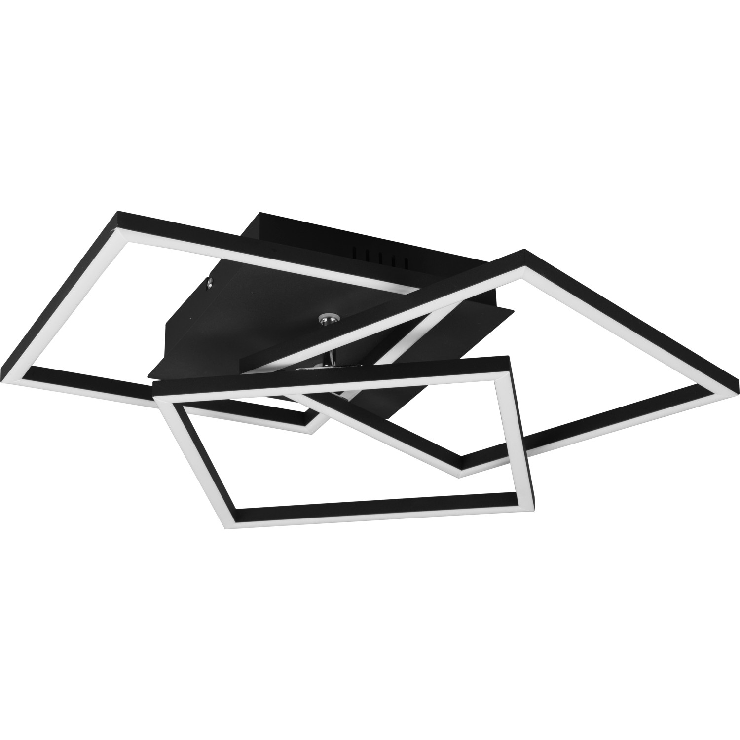 Dimmbare LED-Deckenleuchte Mobile, 28W, schwarz matt, mit verschlungenen, eckigen Leuchtelementen.