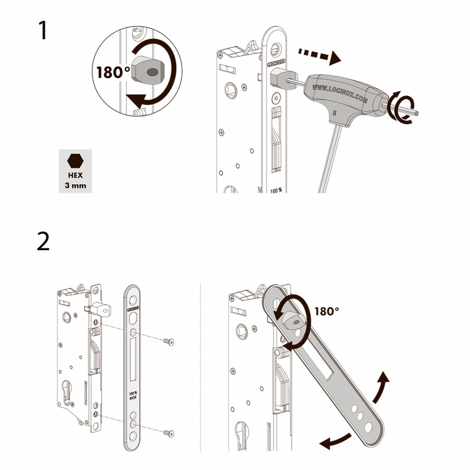 Anleitung zur Montage des Doppeltors Artura: Details zur Installation von Schloss und Griff.