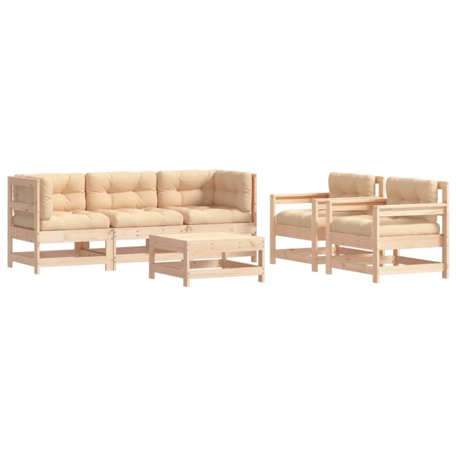vidaXL 6-Tlg Garten-Lounge-Set mit Kissen Massivholz 3185815