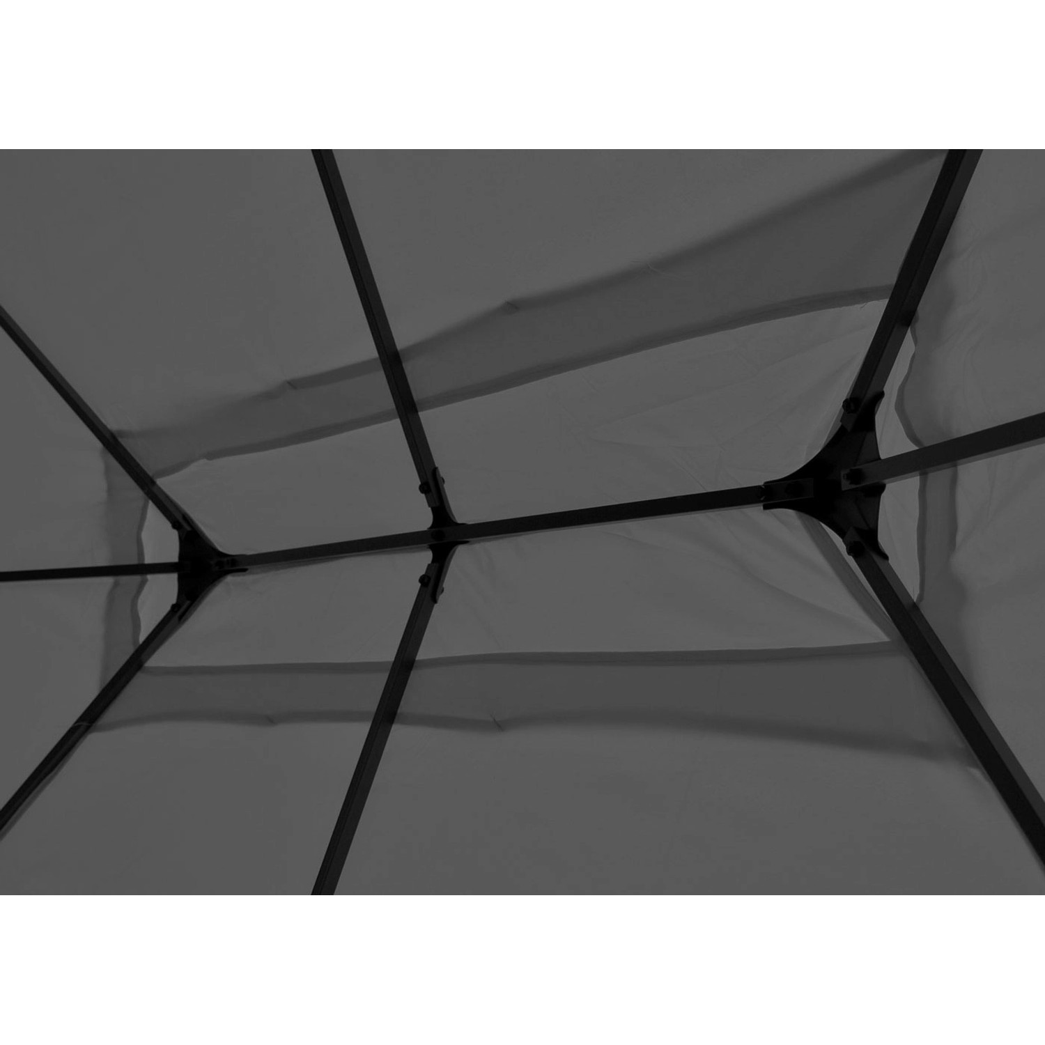 Innenansicht der grauen MCW Pergola Calpe 4x3m Terrassenüberdachung mit Stahlgestell.