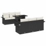 Schwarzes 7-teiliges vidaXL Garten-Sofa-Set aus Polyrattan mit Tisch und Kissen.