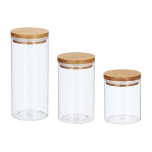 Relaxdays 3er Set Vorratsdosen Glas Bambus Natur Luftdicht 500 ml 700 ml 1.000 ml