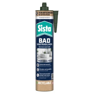 Dunkelblaue Sista Sanitär-Silikon Kartusche, 280ml, transparent. Für Bad & Küche, schimmelresistent, wasserfest, einfache Abdichtung.