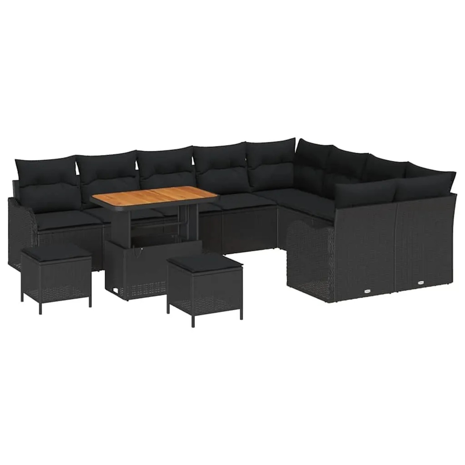 vidaXL Garten-Sofa-Set mit Kissen mit Speicher 12-Tlg Schwarz 3364254