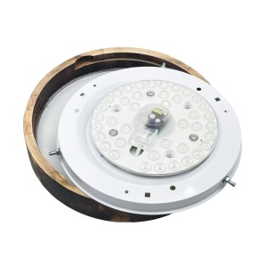 Lamkur LED-Deckenleuchte Anello Smoky, Ø 27cm, mit offenem Holzrahmen und LED-Platte.