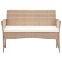 Beige Gartenbank aus Rattan mit cremefarbenem Sitzkissen, Teil des vidaXL Lounge-Sets.