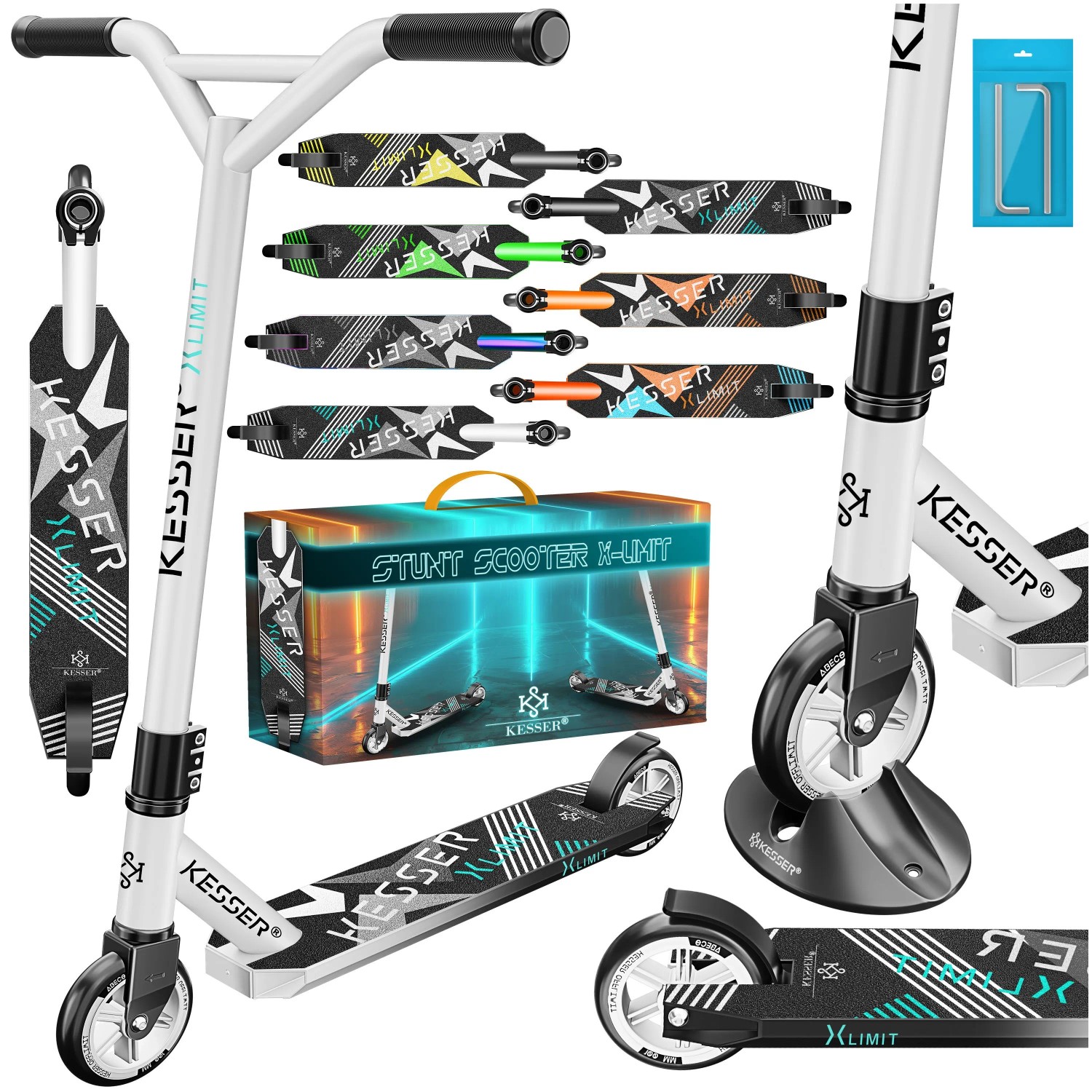 KESSER Stuntscooter X-Limit 360° Lenkung ABEC 9 100 mm PU Räder Weiß Schwarz