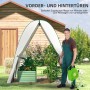 Weißes Outsunny Gewächshaus aus Stahl mit Rolltür (180x180x200cm) im Garten.