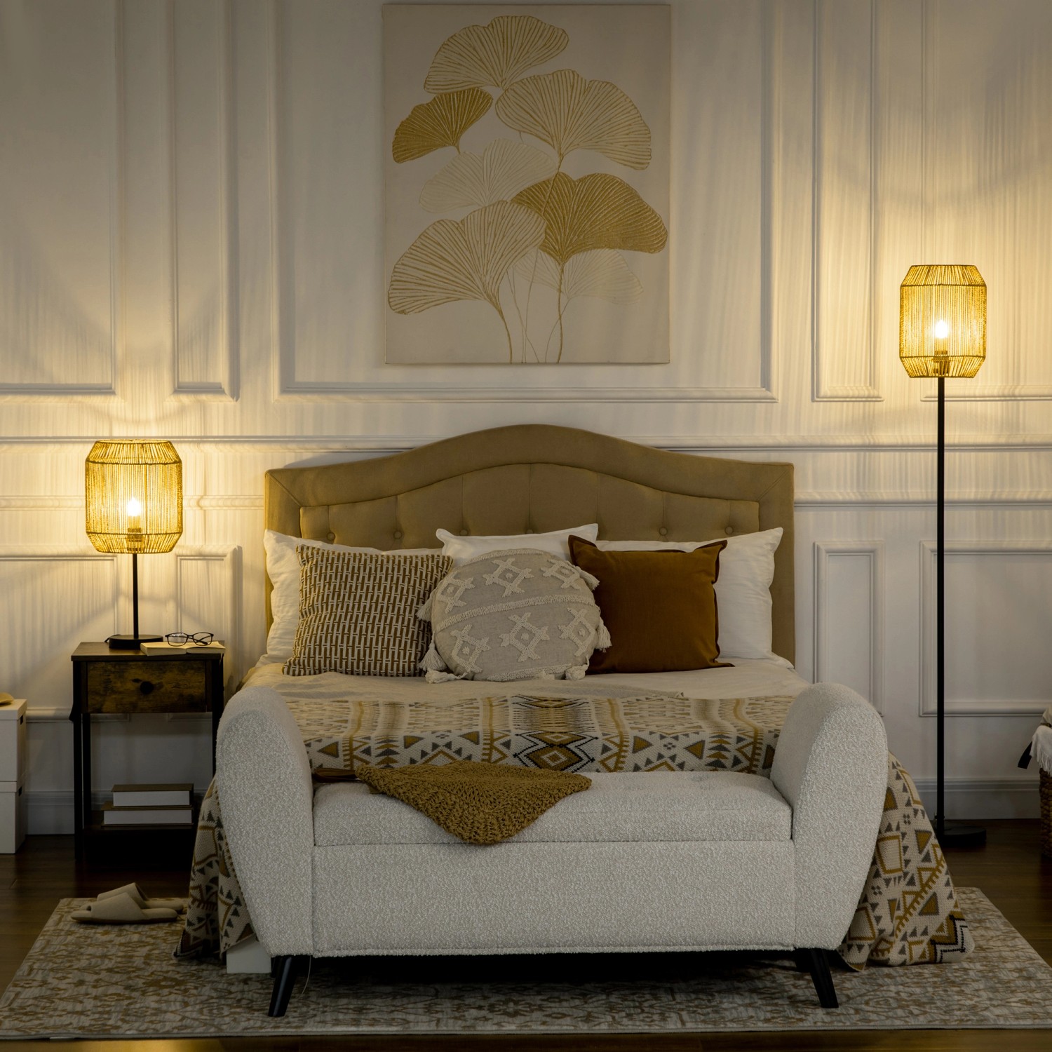 HOMCOM 2er-Lampenset: Stehlampe & Tischleuchte mit E27 Sockel im Schlafzimmer.