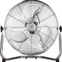 OBI Bodenventilator, Ø 45 cm, Chrom, mit drei Flügeln und Schutzgitter.