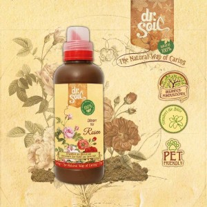 Flasche Dr.Soil Rosendünger, 1 Liter, für prächtige Rosen.