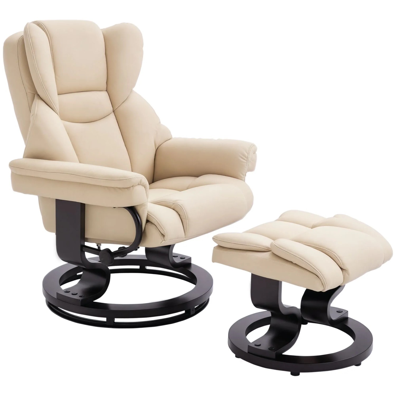 HOMCOM Relaxsessel mit Hocker Drehbar mit Liegefunktion Kunstleder Creme
