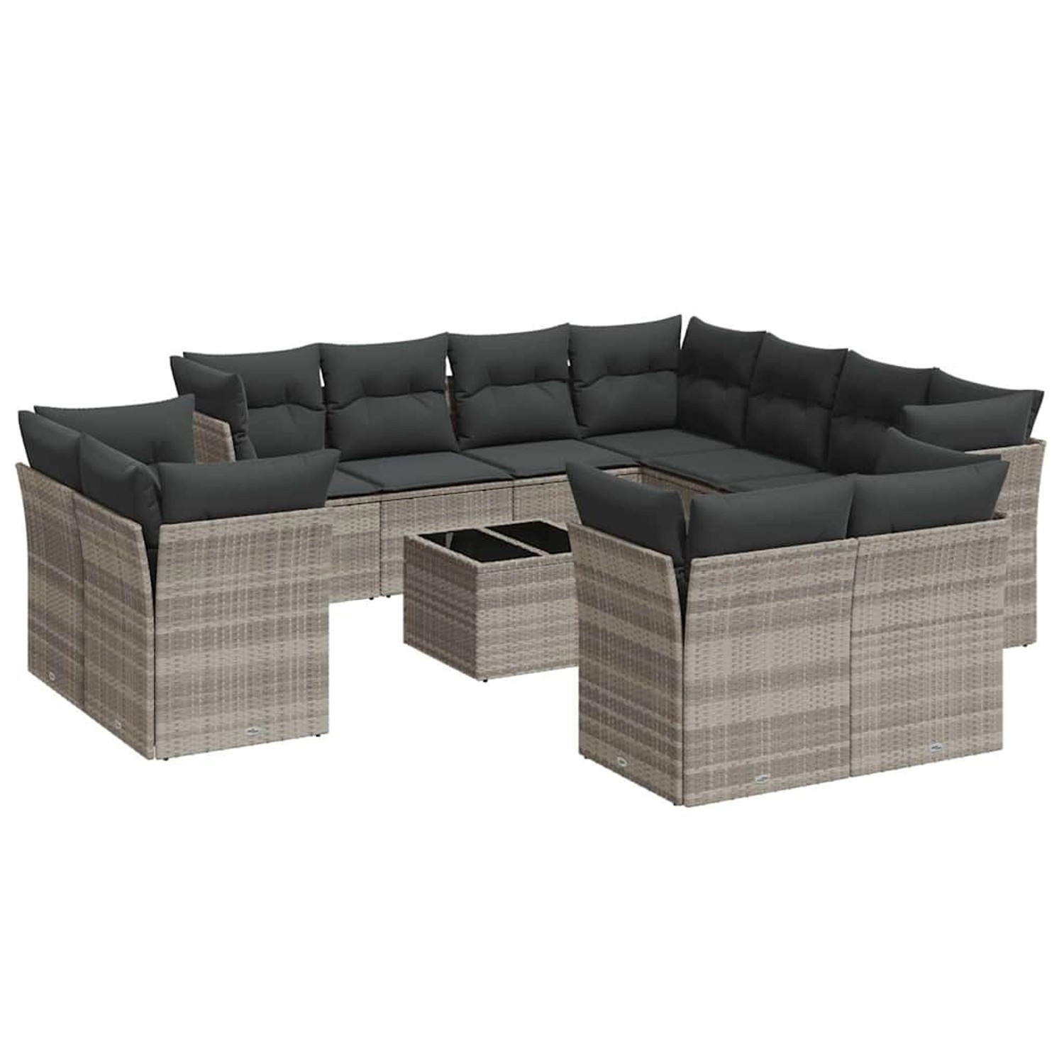 vidaXL 12-Tlg Garten-Sofagarnitur mit Kissen Hellgrau Poly Rattan 3218522 günstig online kaufen
