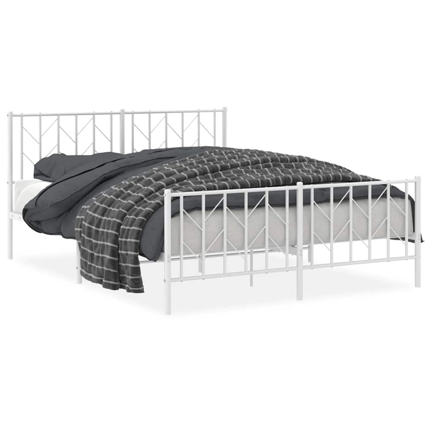 vidaXL Bettgestell mit Kopf- und Fußteil Metall Weiß 150x200 cm 374506 günstig online kaufen