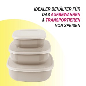 ProHome Vorratsdosen, 3er Set, eckig, beige. Frischhaltedosen für die Küche.