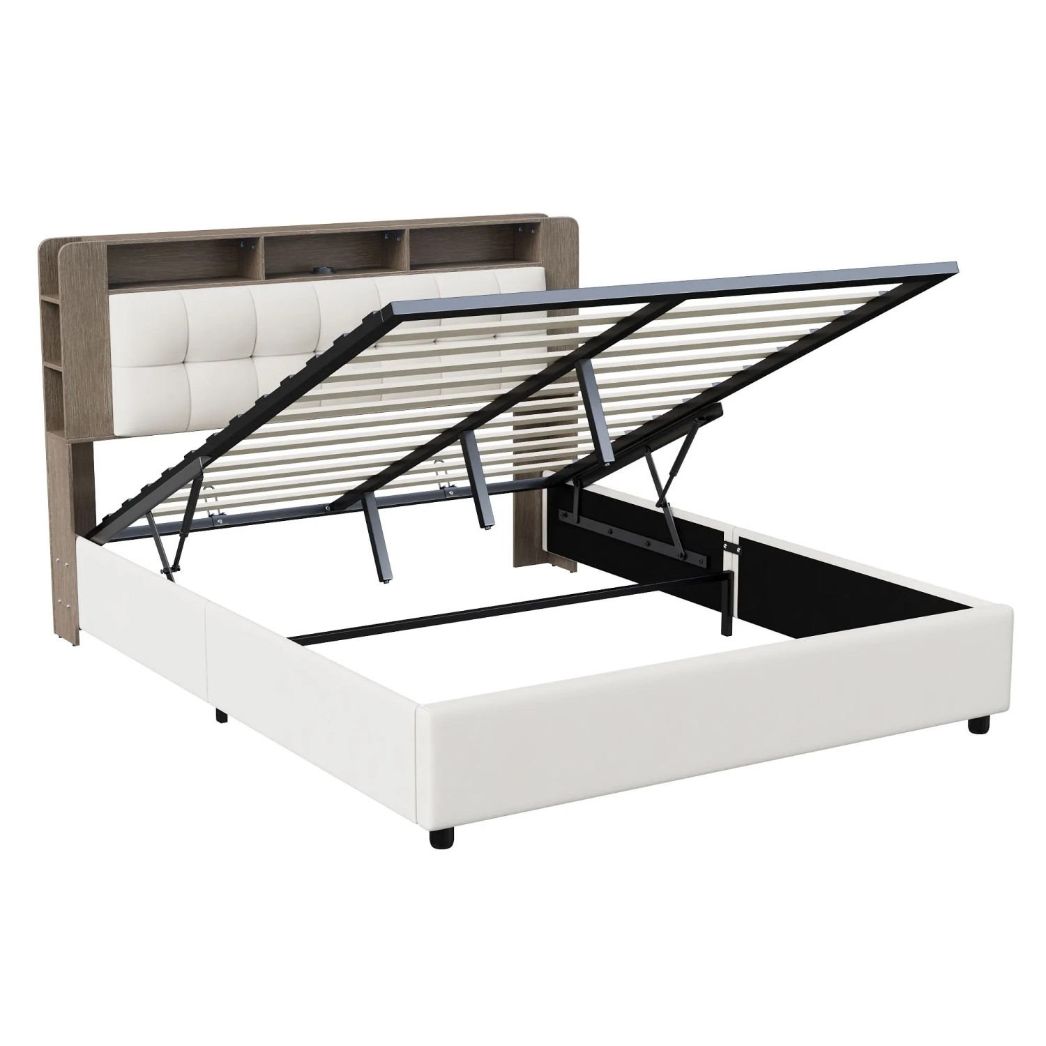 PXloue Bettgestell Polsterbett 160x200cm mit LED und Ablage Stauraum