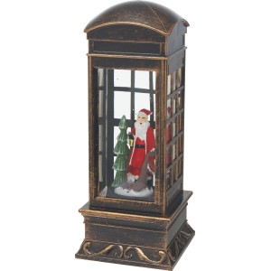 Beleuchtete Schneekugel in Telefonzellen-Form mit Weihnachtsmann und Tanne, bronze. Weihnachtsdeko für stimmungsvolle Akzente.