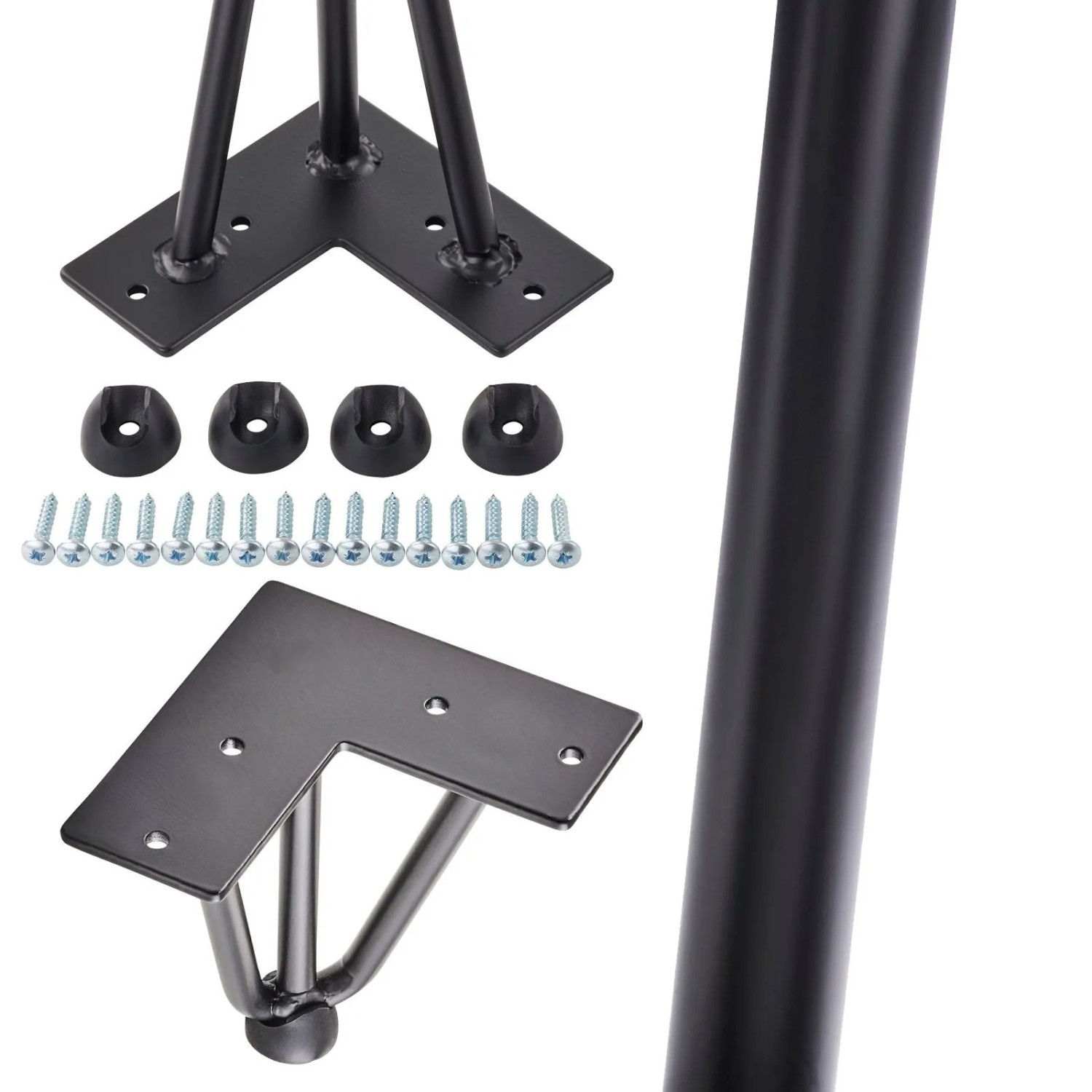 SOTECH Haarnadelbeine, 4er Set, 150mm hoch, aus schwarzem Stahl mit Schrauben und Bodenschützern.