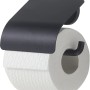 Schwarzer Tiger Toilettenpapierhalter Urban mit Deckel und Papierrolle.
