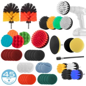 STAHLWERK 45-tlg. Bürsten-Aufsatz Set für Akkuschrauber: Reinigungs-, Polier- & Schleifpads, Adapter.