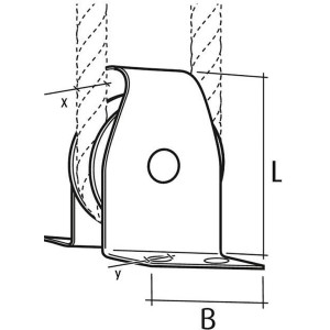 Technische Zeichnung: Conacord Stehblock Edelstahl, 42 mm, mit Messingrolle und Bemaßung.