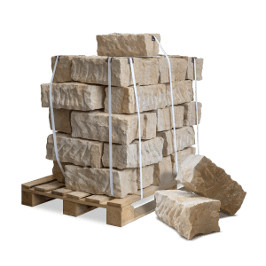 Palette Galamio Sandstein Randsteine, gespalten, 40x20x15 cm, rustikale Optik.