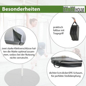 TRUTZHOLM Tanzmatte, schwarz, faltbar mit Tragegriff, 120cm Durchmesser, für Sport & Fitness.