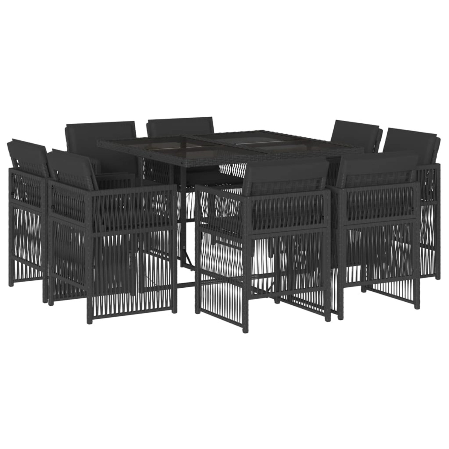 vidaXL 9-Tlg Garten-Essgruppe mit Kissen Schwarz Poly Rattan 3211015 günstig online kaufen