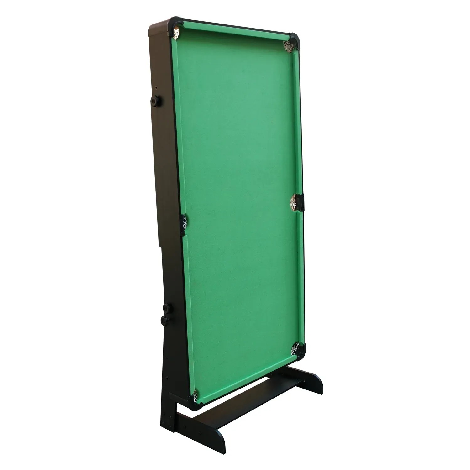 Faltbarer Cougar Billardtisch Hustle XL, schwarz mit grünem Spielfeld, platzsparend verstaut.