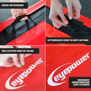Rote eyepower Weichbodenmatte, faltbar mit Tragegriff, Klettverschluss, elastischer EPE-Füllung, wasserdicht & pflegeleicht.