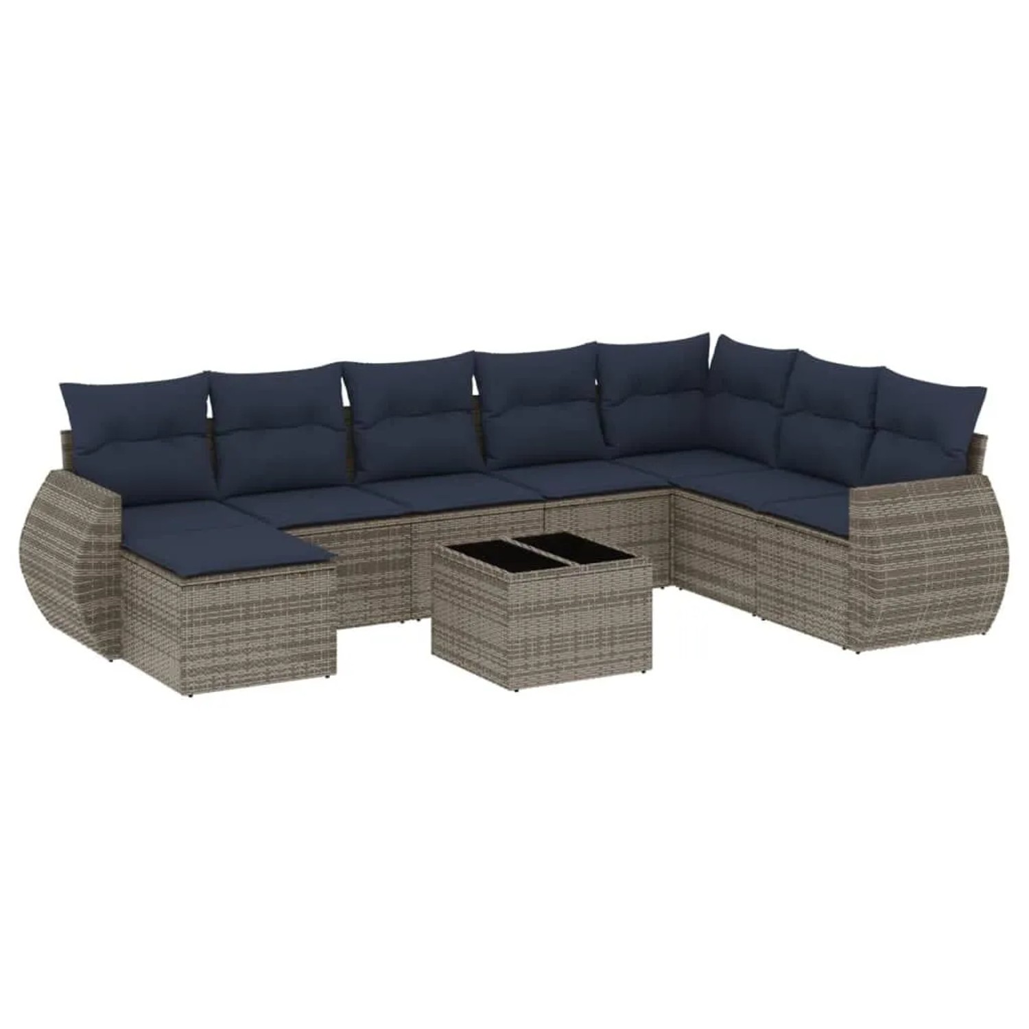 vidaXL 9-Tlg Gartensofa-Set mit Kissen Grau Polyrattan 3221770
