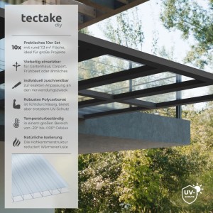 Tectake Doppelstegplatten 10er Set, transparent, für Bedachungen wie Carport oder Gewächshaus.