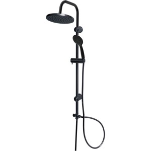 Schwarzes Euroshowers Duschsystem mit 100 cm Brausestange, schwenkbarer Kopfbrause und Handbrause.